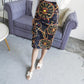 European Women Autumn Print Pencil Skirt High Stretch  Midi Slipt Hip Skirt Female