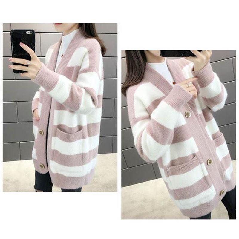 Mid-length Mink Velvet Coat Knitted Cardigan Sweater Autumn and Winter Loose Women's Coat
