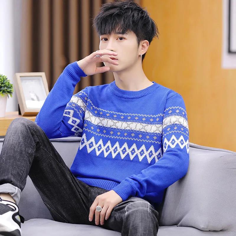 Sweater Men's Round Neck Autumn Coat Top Clothes Winter Warm and Comfortable Knit Sweater Bottoming Shirt Jacket Men