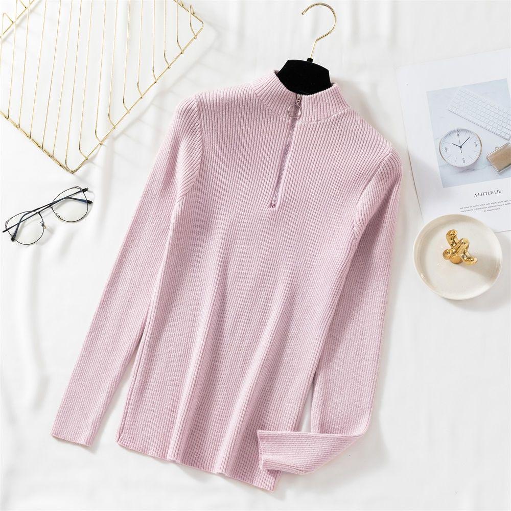 Women Shiny Lurex Turtleneck Zipper Sweater Knitted sweater Pullovers chic Jumper top Winter female