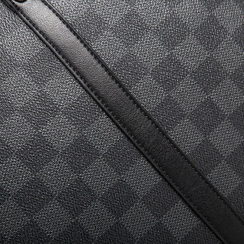 Business Briefcase Men Black Plaid PU Leather Zipper Waterproof Handbag Shoulder Bag Crossbody Bags