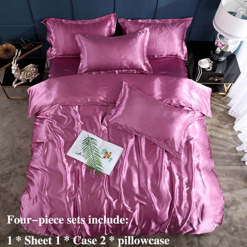 Summer Ice Silk Four-piece Bed Supplies Simple Silkwool INS Wind Is Sleeve Bed Single Pillow Set Home Bedding