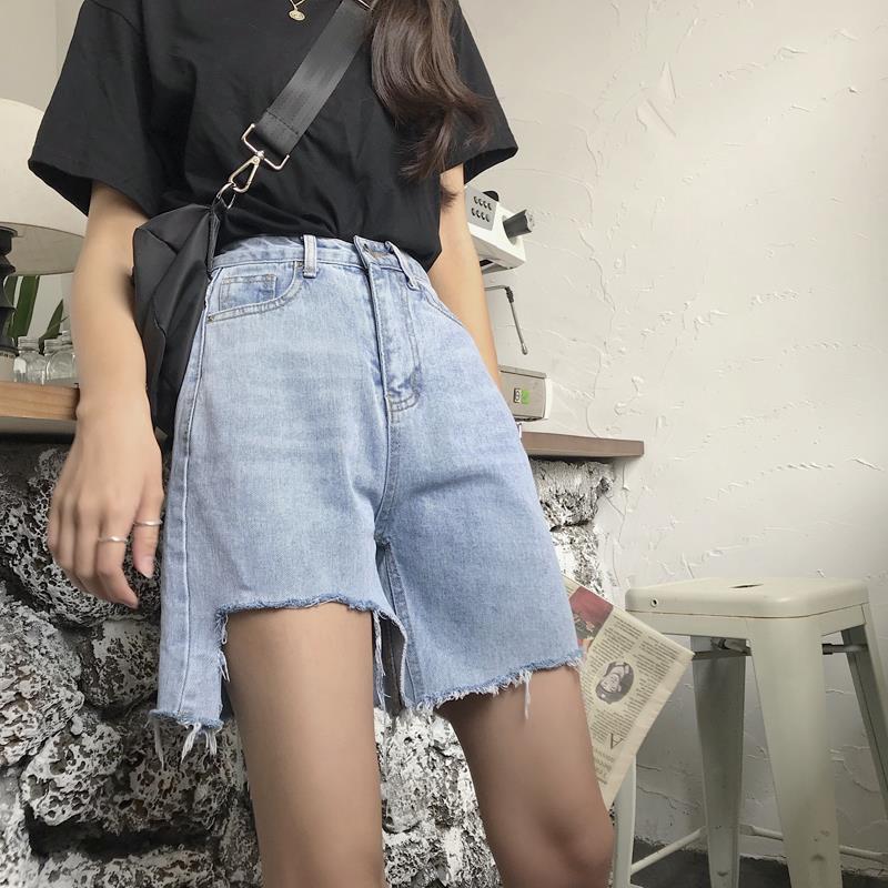 WTEMPO Ripped Denim Shorts Skirt Women Jeans Elastic Waist Loose Wide Leg A-line Office Club Casual Party Dates Vocation