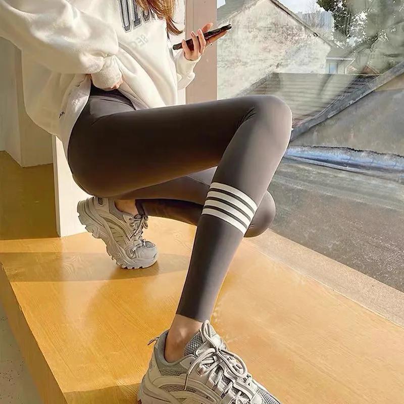 Sharkskin Leggings Women's Outer Wear High Waist Tights Four Bars Stovepipe Sports Pants Yoga Ninth Pants Gym Running Jogging Casual Pants