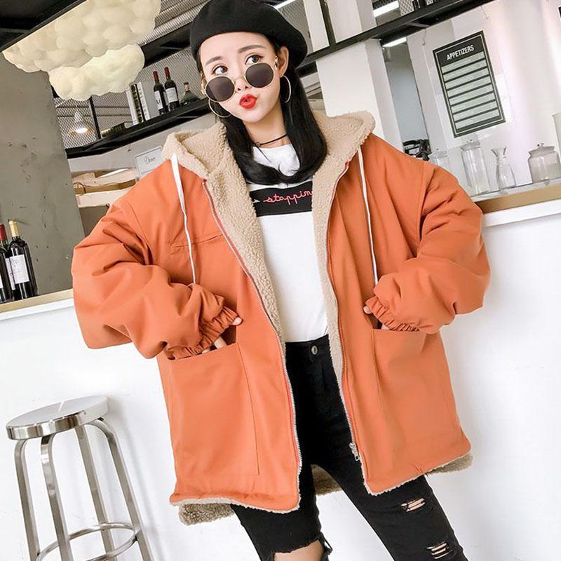 Autumn and Winter Imitation Lamb Wool Jacket Korean Loose Thick Cotton Hooded Casual Female Jacket