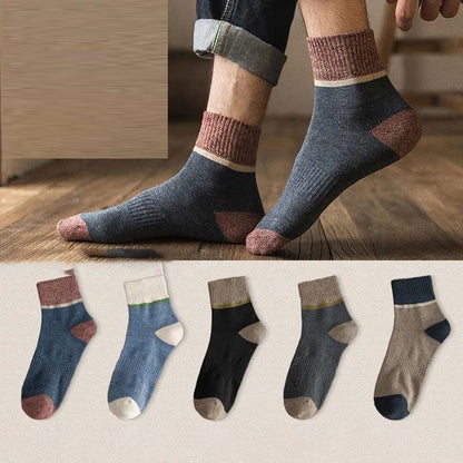 Five Pairs of Winter Men's Tube Socks Fashion Contrast Color Thick Warmth Antibacterial and Deodorant Sports Socks Inside and Outside