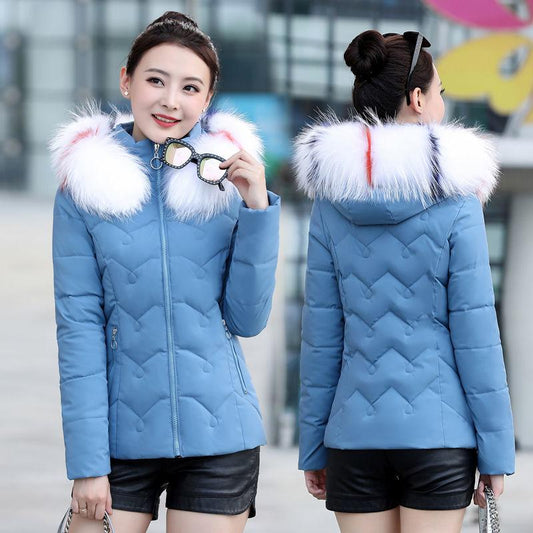 Winter Fashion Fashion Female Slim Slimming Short Section Winter Clothes Korean Version of The Big Fur Collar Thick Coat Cotton Jacket