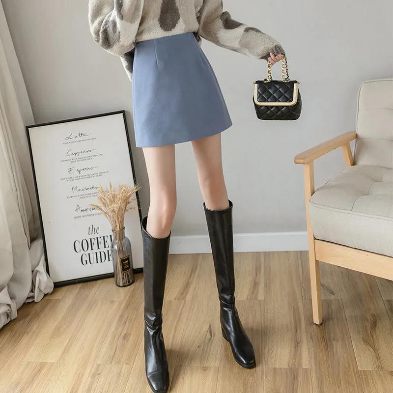Autumn and Winter Woolen Short Skirt Women's Half-length Skirt A-line Skirt High Waist Large Size Hips