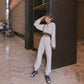 Black and White Sports Suit Women's High-navel Short Sweater Trousers Casual Two-piece Women's Short Top Loose Sweatpants Show Thinness and Height