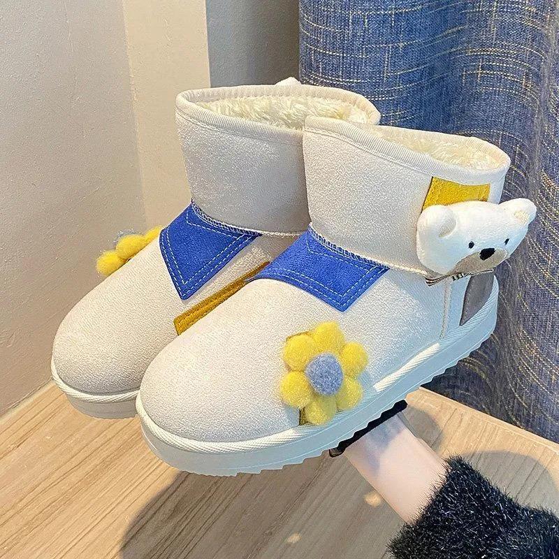 Color-blocking Snow Boots Women's Autumn and Winter Plus Velvet Cotton Shoes Thick-soled Waterproof Non-slip Short Boots