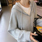 Waffle Hooded Jacket Women's Spring and Autumn All-match Casual Loose Short Top Solid Color Zipper Jacket