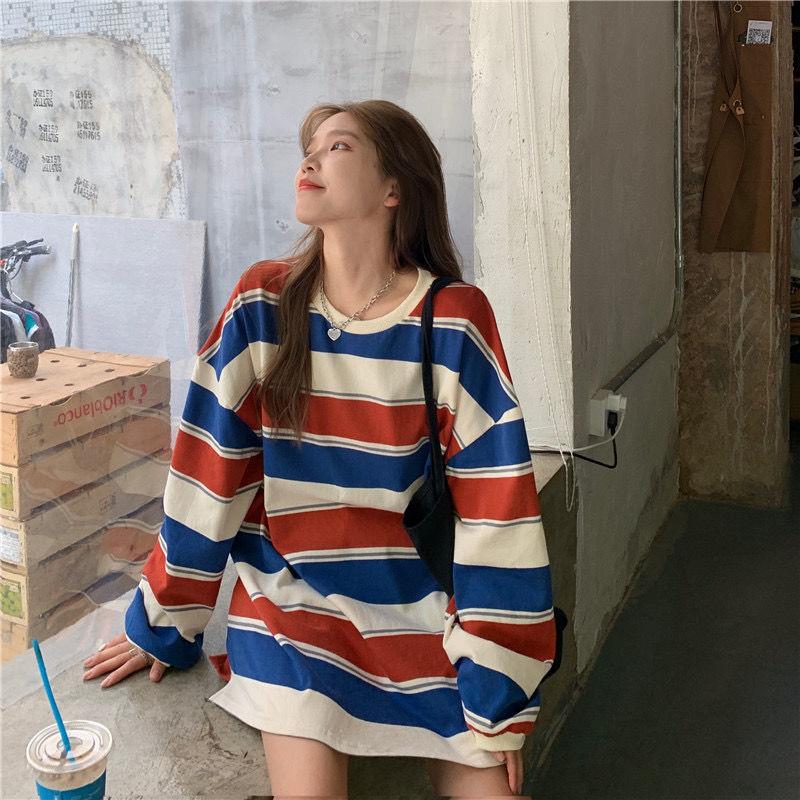 Striped T-Shirt Casual Autumn Ladies Loose Tee Female Women Long Sleeve Pullover