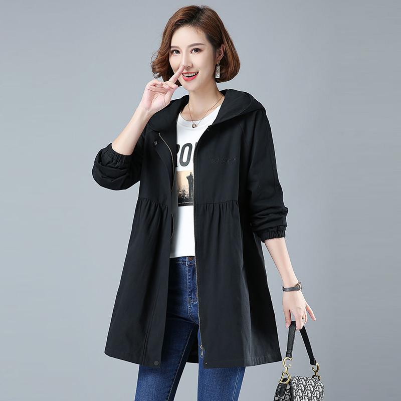 Spring Autumn Large Size Hooded Windbreaker Coats Women's Mid-Length Trench Coat 2021 New Female Coat Casual Outerwear