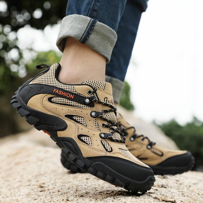 Summer Cool Breathable Men Hiking Shoes Suede Mesh Outdoor Sneakers Climbing Shoes Men Sport Shoes