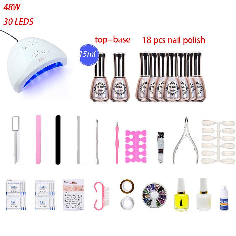 Manicure Set Gel Polish Base Top Coat Nail Kit 48w Uv Led Lamp nail dryer Manicure  Nail Art set