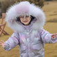 Girls' Warm and Windproof Down Jacket Children's Clothing Plus Velvet Mid-length Thickened Shiny Coat