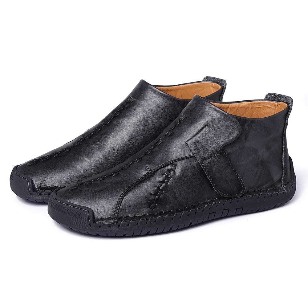 Menico Boots Men Hand Stitching Hook Loop Ankle Boots Leather Casual Shoes Flat Low Heel Large Size