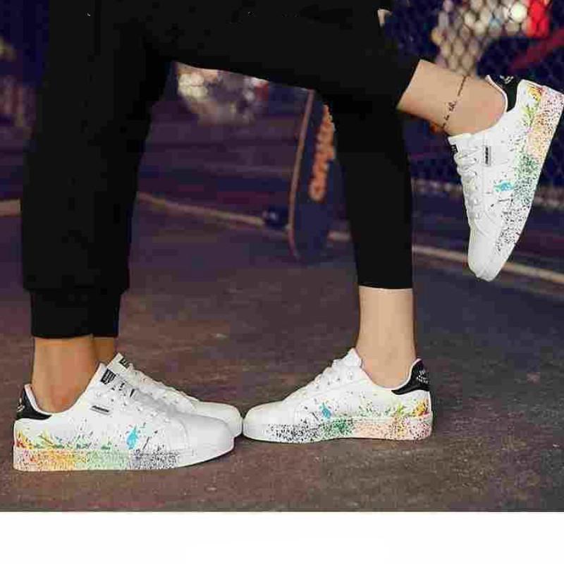 Men's Splash Ink Casual White Shoes School Student Sports Shoes Couple Men's and Women's Shoes