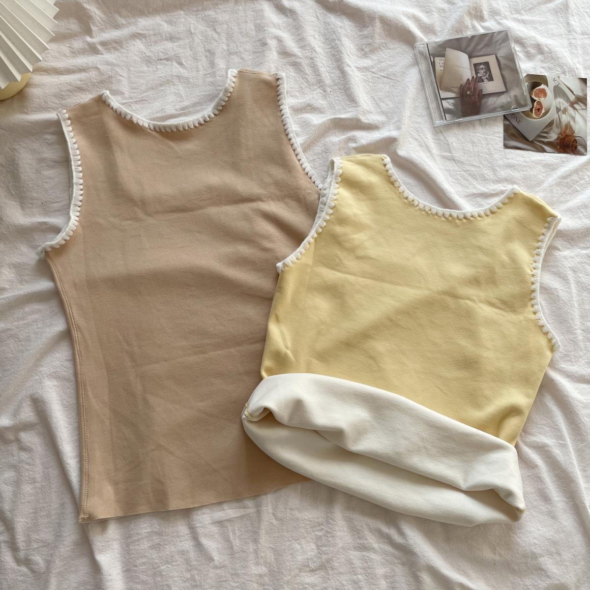 Velvet Women Vest Sexy Winter Thermals Square Neck Sleeveless Warm Body Tops Slim Solid Seamless Inner Wear Thermal Underwear
