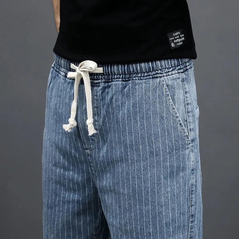 Summer Striped Thin Loose Stretch Five-point Shorts Men's Elastic Waist Casual Pants