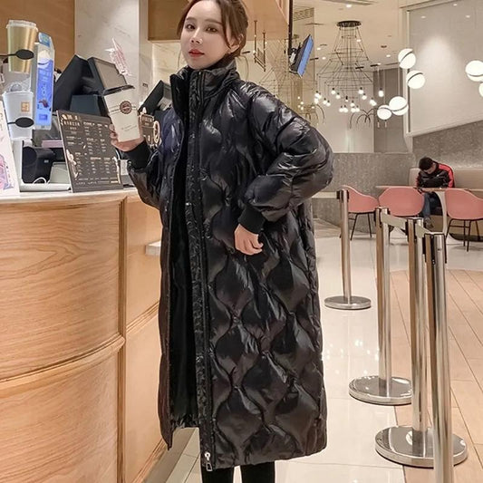 Down Jacket Women Parkas Coat Mid Long Padded Jackets Black Fashion Outwear Thick Warm Winter Coats Plus Size Loose Winter Coats