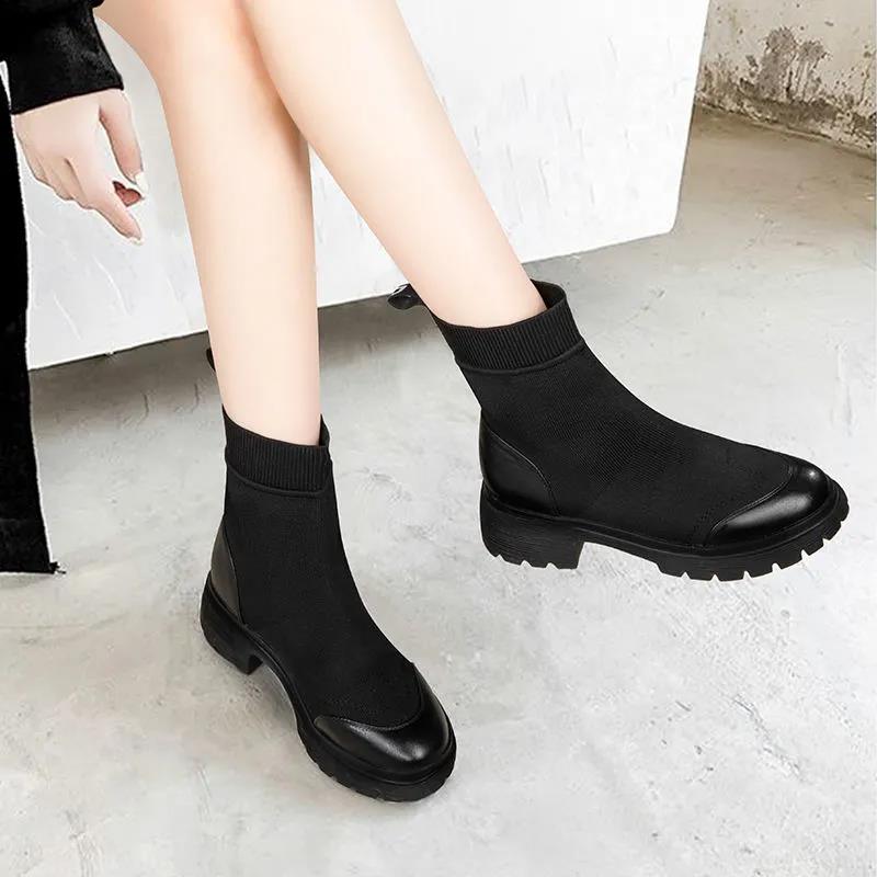 Women's Thick Heel Women's Boots Winter Mom All-match Flat Chelsea Boots High-quality Soft Leather Short Boots