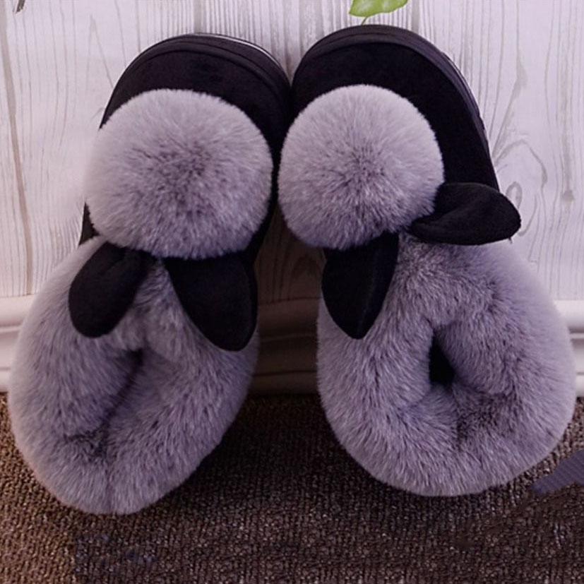 Women's Winter High-heeled Cotton Shoes Plus Size Thick Bottom Lovely Cartoon Indoor Anti-skid Warm Plush Shoes