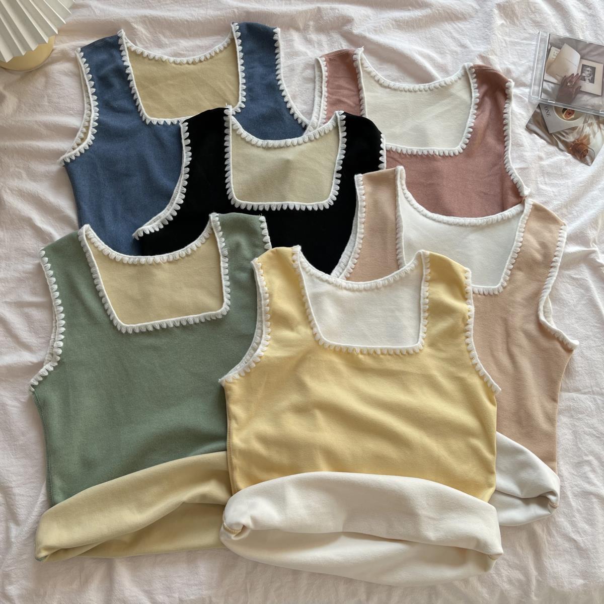 Velvet Women Vest Sexy Winter Thermals Square Neck Sleeveless Warm Body Tops Slim Solid Seamless Inner Wear Thermal Underwear