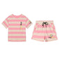 Cotton Striped Sports Suit Women Loose Round Neck Short Sleeve Tethered Shorts Two-piece Running Casual Wear Cute Home Wear Pajamas