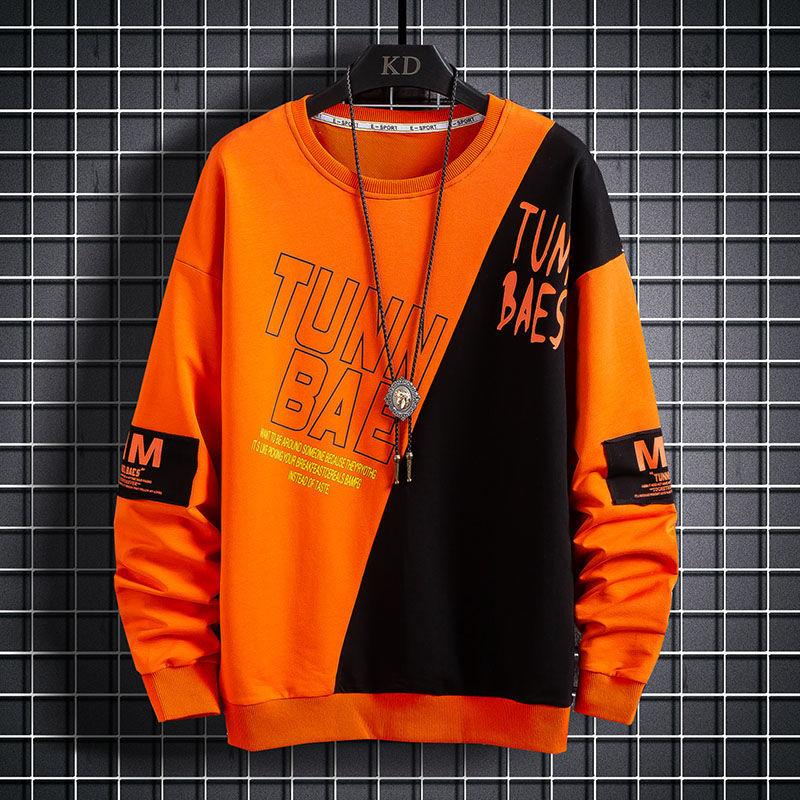 Pullover Sweater Men's Loose Top Clothes Spring and Autumn Splicing Casual Student Bottoming Shirt