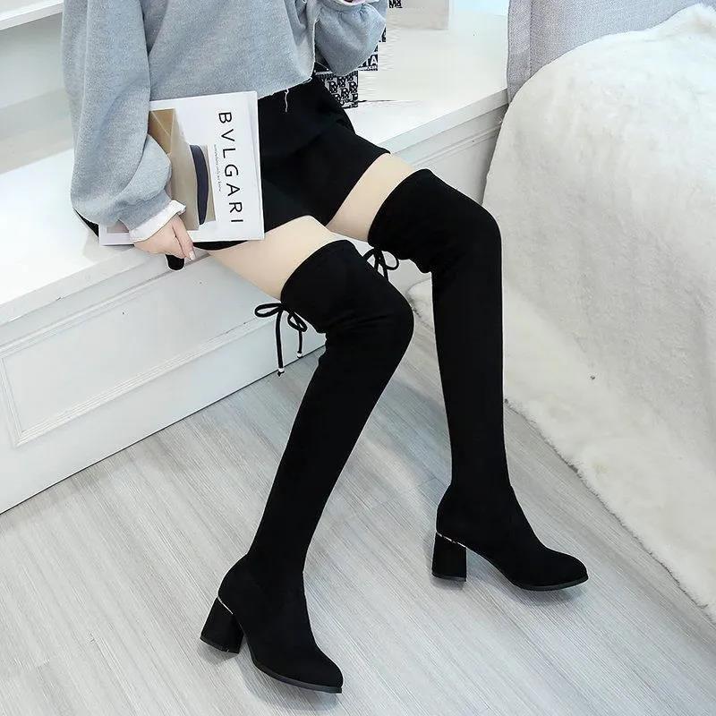 Women's Mid-heel High Boots Spring and Autumn Over The Knee Boots Thick Heel Women's Boots Winter Stretch Boots