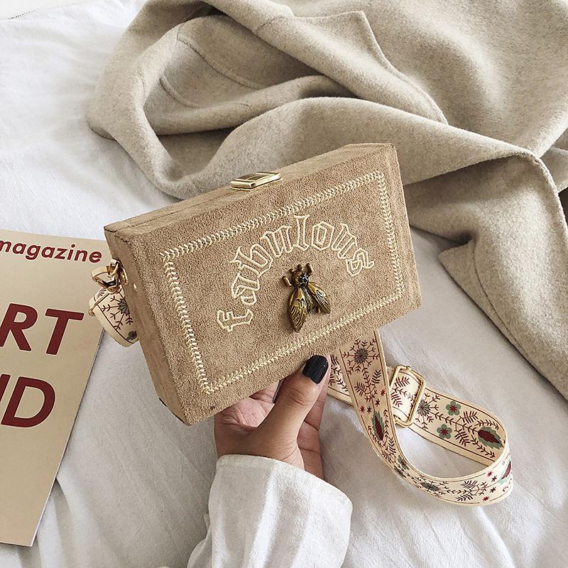Women Box Bag Handbags Casual Clutch Purse Shoulder Crossbody Bags Velvet Wide Adjustable Belt