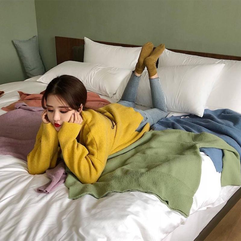 Pofulove Elegant cute sweater women milk blue sweater forest autumn and winter loose long tide