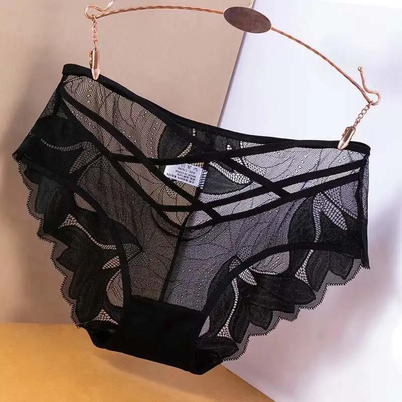 Large Size Panties Women's Transparent Mesh Lace Sexy Seamless Elastic Panties