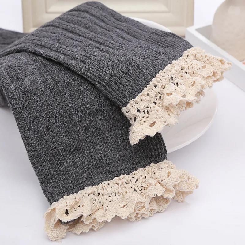 Slim Lace Lace Knee Sock  Female College Vesicle Flower Vertical Bowl Socks High Stockings  Leg Warmers