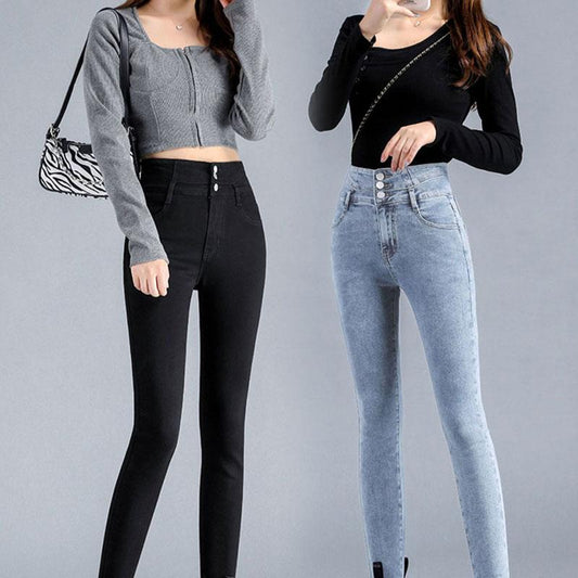 Women's High-waisted Skinny Jeans Spring and Autumn Elastic Tight-fitting Show Tall and Thin Outer Wear Pencil Pants Causal Nine-point Pants