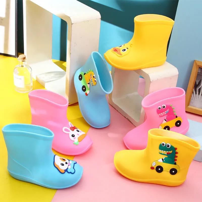 Rain Boots for Kid Plush Warm Winter Rain Shoes Child Cartoon Waterproof Rainboots