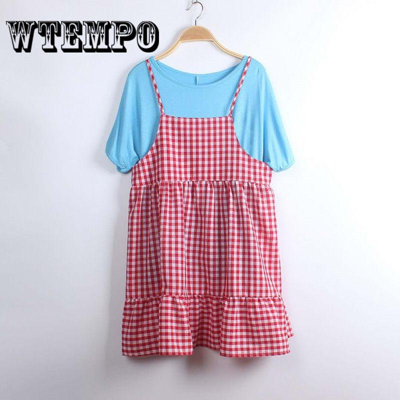 Vintage Women Spaghetti Strap Plaid Check Overalls Dress Casual Irregular Hem Sundress XS-XXL