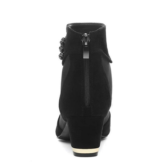 Mesh Women's Shoes High Heels Thick Heel Short Tube Women Boots Black Single Shoes