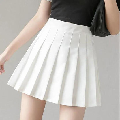 Two Layers High-waist Plus Size Short Pleated Skirt  Women's A-line Skirt  Anti-glare Solid Color Mini Skirt