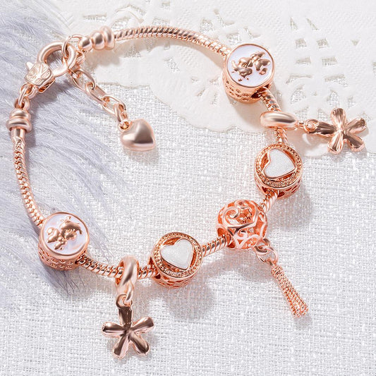 Pink Flower and Diamond Beaded Bracelet   Gift Sakura Bracelet Five petal flower bracelet