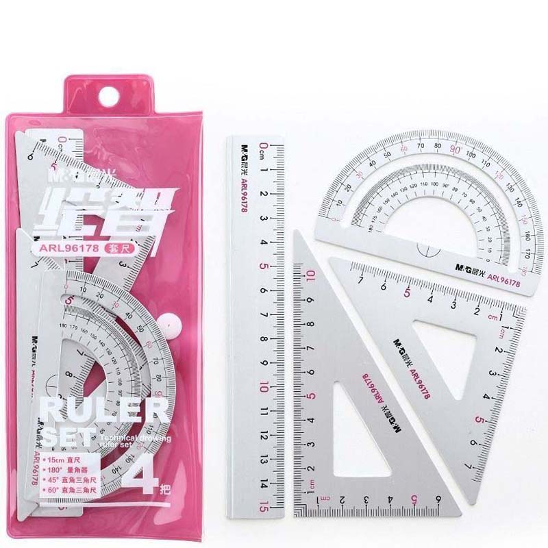 Aluminum Alloy Ruler Set Student Exam Metal Ruler Straight Edge Triangle Protractor
