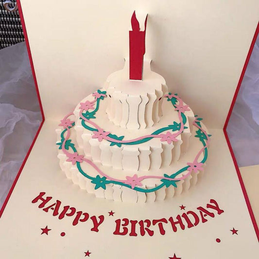 Creative Cute Birthday Gift Girl Heart Birthday Cake Blessing Greeting Card Folding 3D Stereo Card