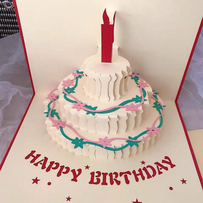 Creative Cute Birthday Gift Girl Heart Birthday Cake Blessing Greeting Card Folding 3D Stereo Card