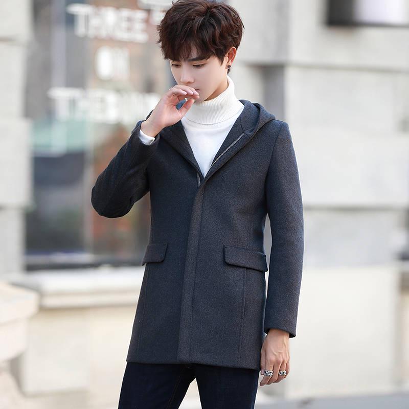Winter Men's Jacket Men's Fashion Wool Woolen Coat Hooded Coat Men Winter Coat Warm Trench Coat
