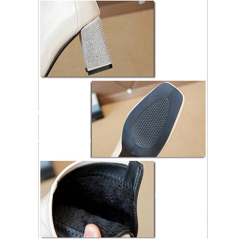 Fashion Women Martin Boots Zip Casual Boots Pointed Toe High Square Heel Warm Women Ankle Boots Size