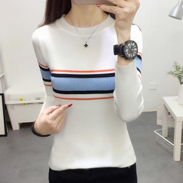 Striped bottoming shirt long-sleeved sweater sweater women's autumn round neck sleeve fashion
