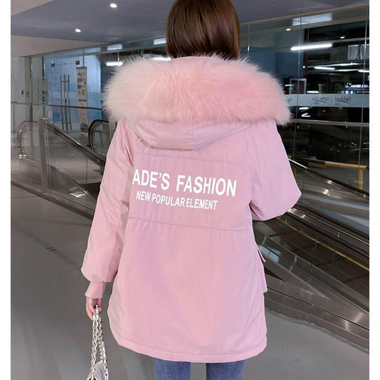 Parker Down Padded Jacket Women Fall/winter Loose Plus Velvet Padded Padded Mid-length Padded Jacket