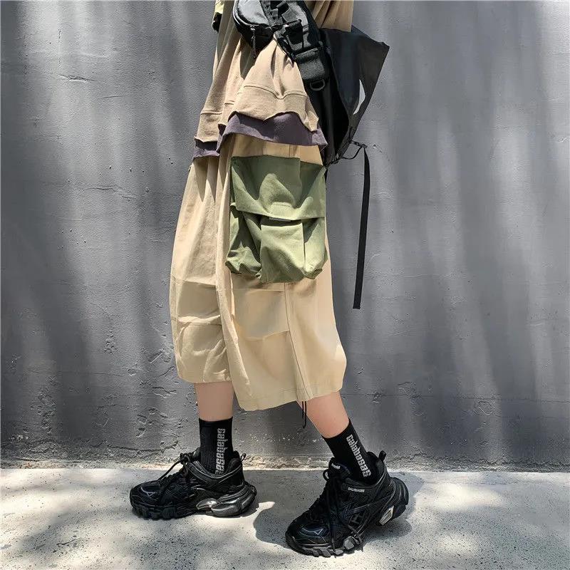 Summer Loose Wide-leg Overalls and Shorts Men's Loose and Personalized Drawstring Cropped Trousers