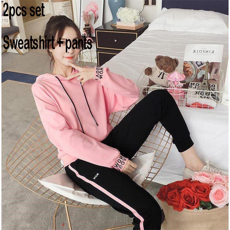 Two pcs set wild long-sleeved casual sweatshirt set large size spring and autumn women's clothing